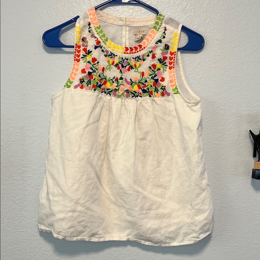 J. Crew White Top with Pink and Orange Embroidery